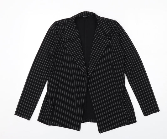 PRETTYLITTLETHING Womens Black Striped Jacket Blazer Size S