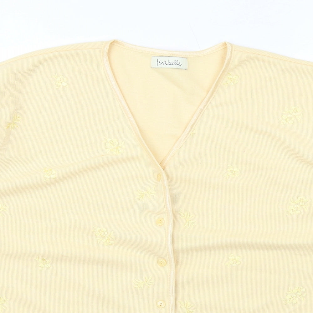 Isabelle Womens Yellow V-Neck Floral Polyester Cardigan Jumper Size XL