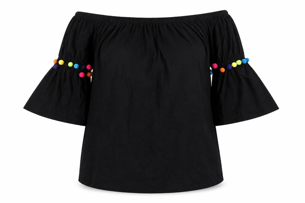 Front view of ASOS women’s black cotton a-line, size UK 10, boat neck pullover