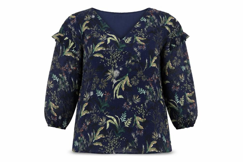 ESPRIT Womens Blue Geometric Polyester Basic Blouse Size 10 V-Neck