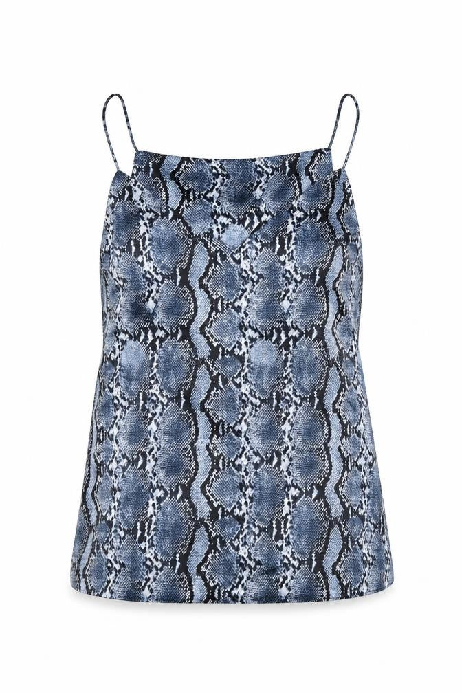 H&M Womens Blue Animal Print Polyester Camisole Tank Size 8 V-Neck - Snake Skin Print