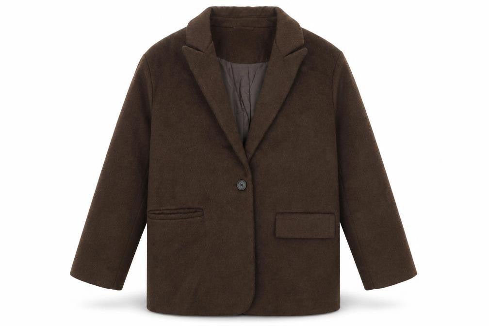 Front view of ASOS women’s brown jacket blazer, size UK 14, button