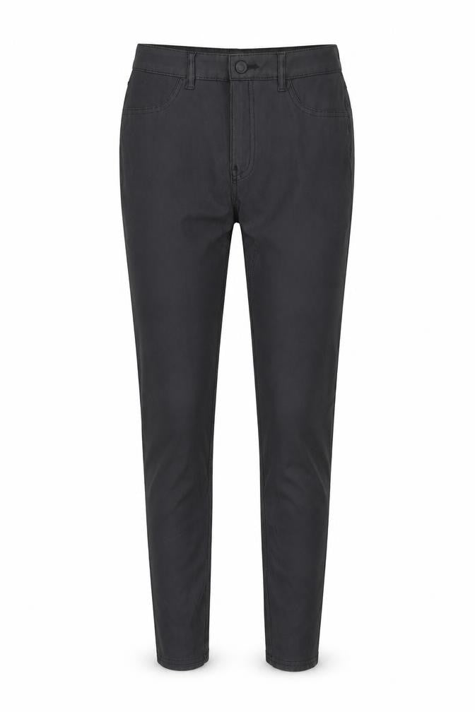 Front view of Denim & Co. women’s black polyester trousers, size UK 10, regular zip - coated