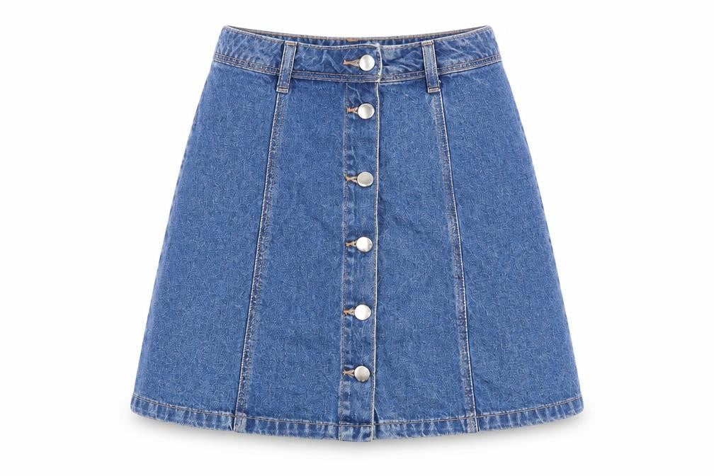 H&M Womens Blue Cotton A-Line Skirt Size 6 Button