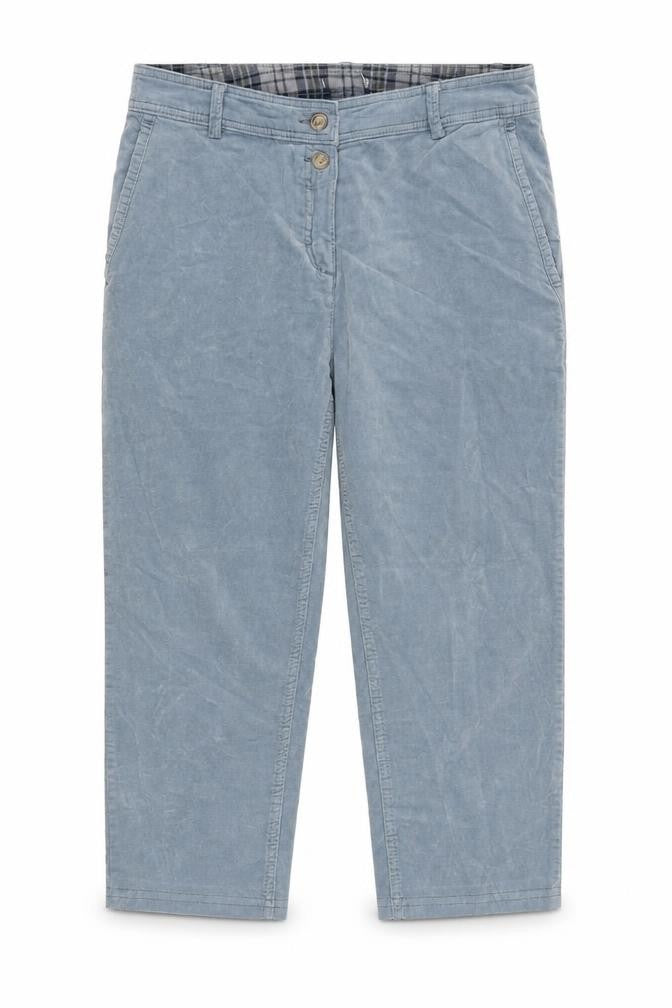 Front view of EDC women’s blue cotton trousers, size UK 32, in regular zip