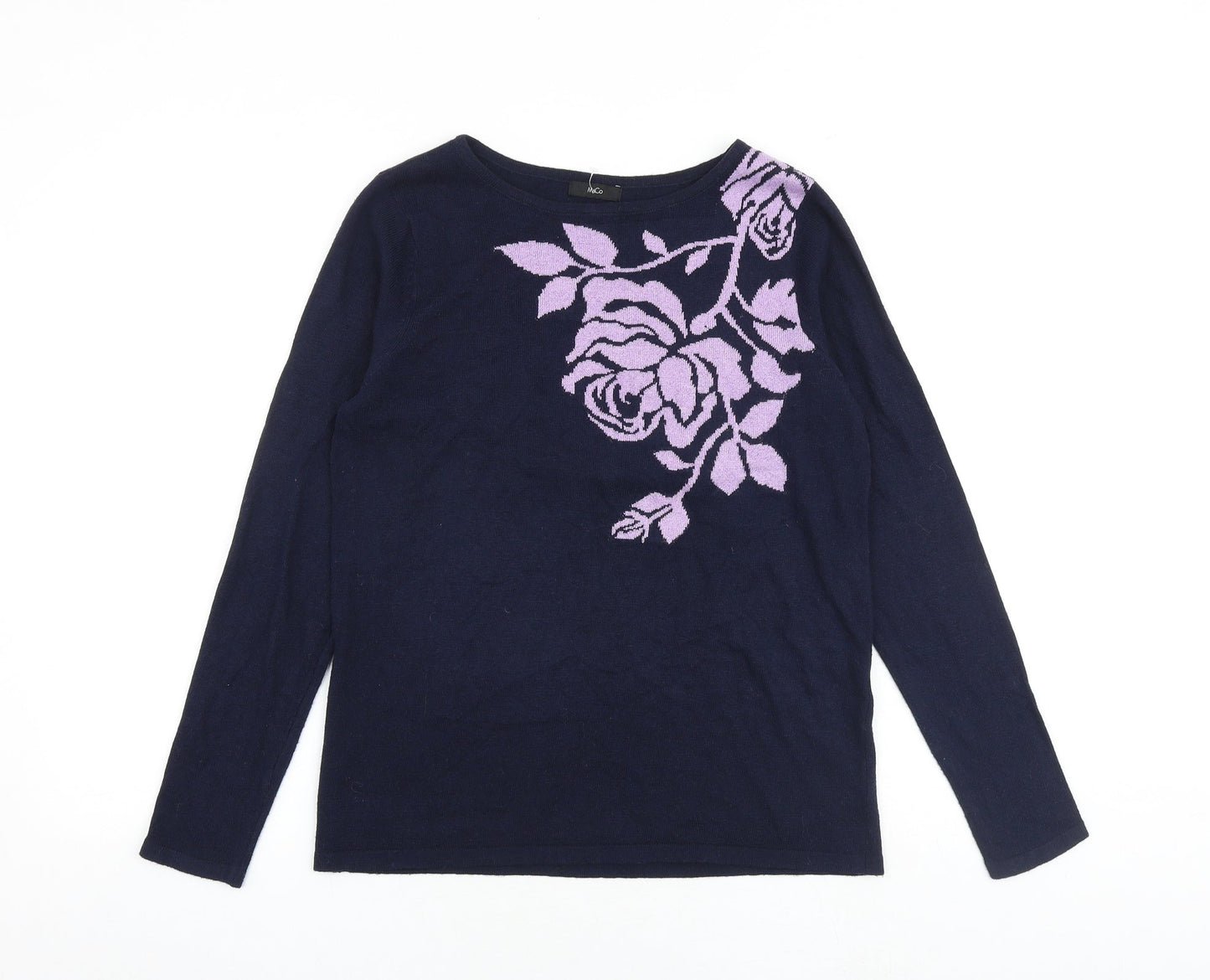 M&Co Womens Blue Round Neck Floral Polyester Pullover Jumper Size 10 - Flower Print
