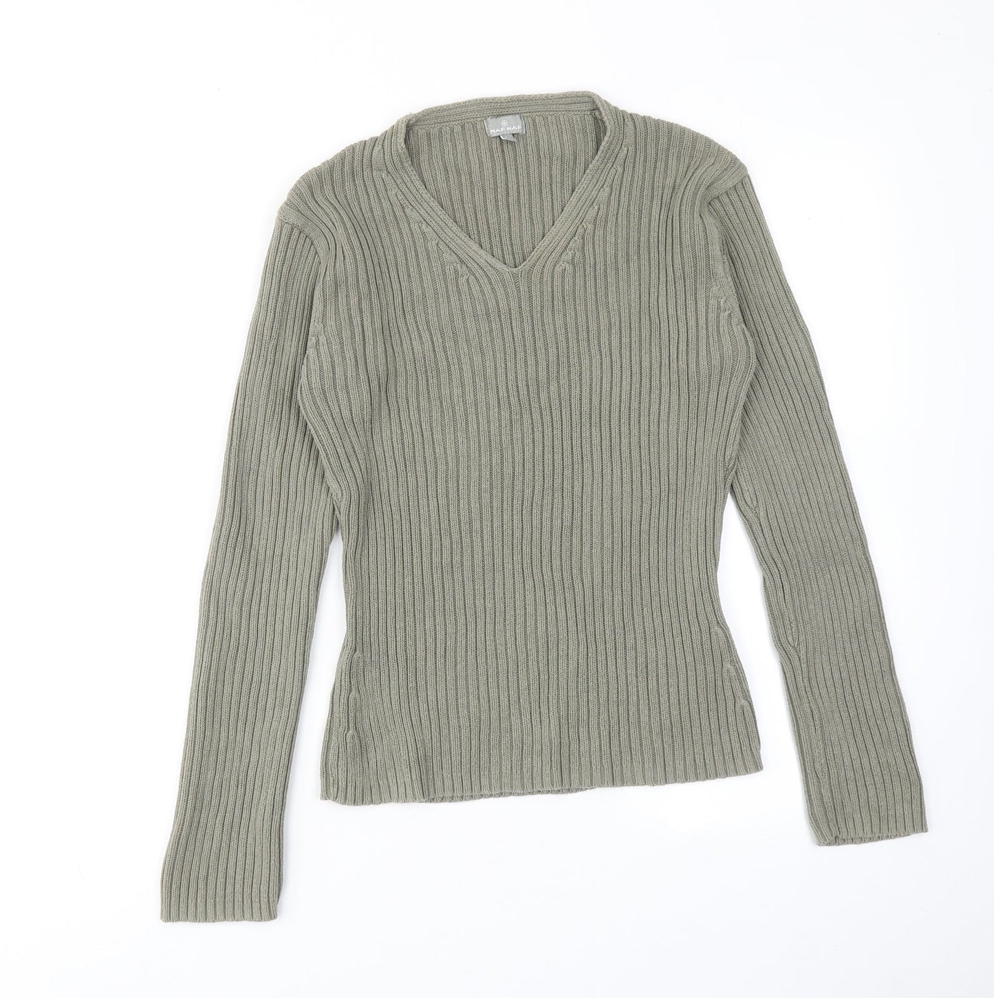 NAF NAF Womens Green V-Neck Cotton Pullover Jumper Size L