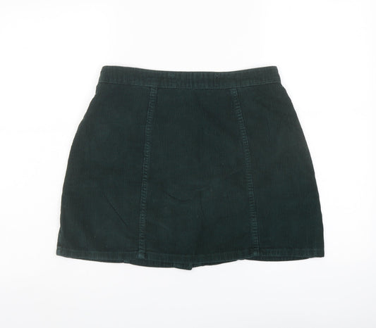 Denim & Co. Womens Green Cotton A-Line Skirt Size 10 Button