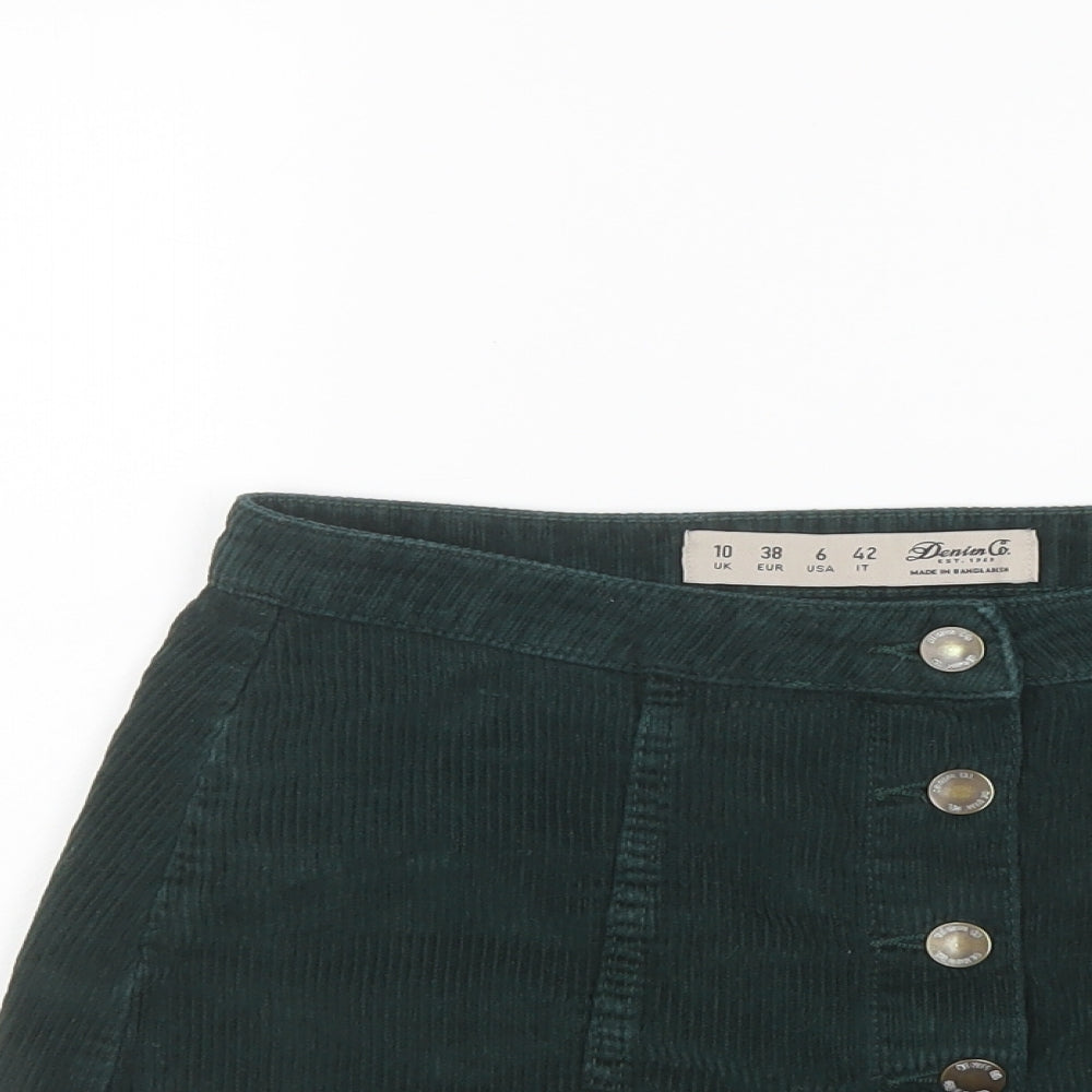 Denim & Co. Womens Green Cotton A-Line Skirt Size 10 Button