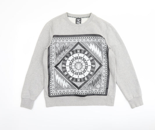 HVPE Mens Grey Cotton Pullover Sweatshirt Size S