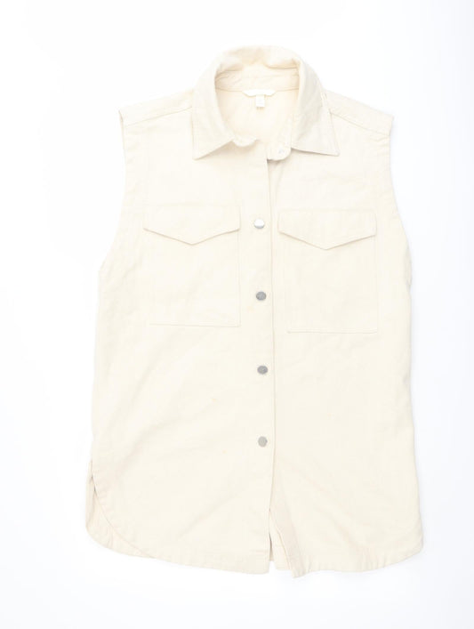 H&M Womens Beige Jacket Waistcoat Size S Button
