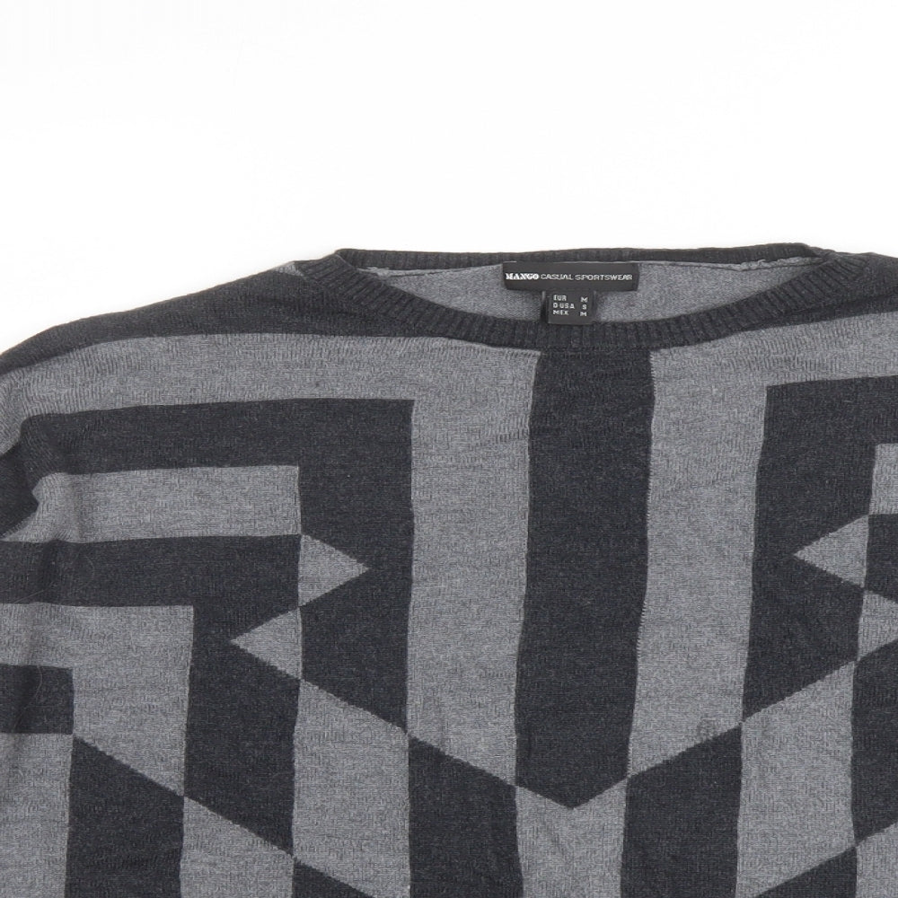 Mango Womens Grey Round Neck Geometric Viscose Pullover Jumper Size M