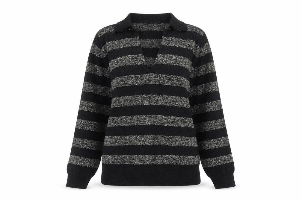 Marks and Spencer Womens Black Collared Striped Viscose Pullover Jumper Size XS