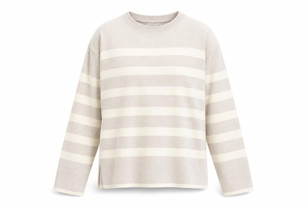 Mango Girls Beige Round Neck Striped Acrylic Pullover Jumper Size 9-10 Years Pullover