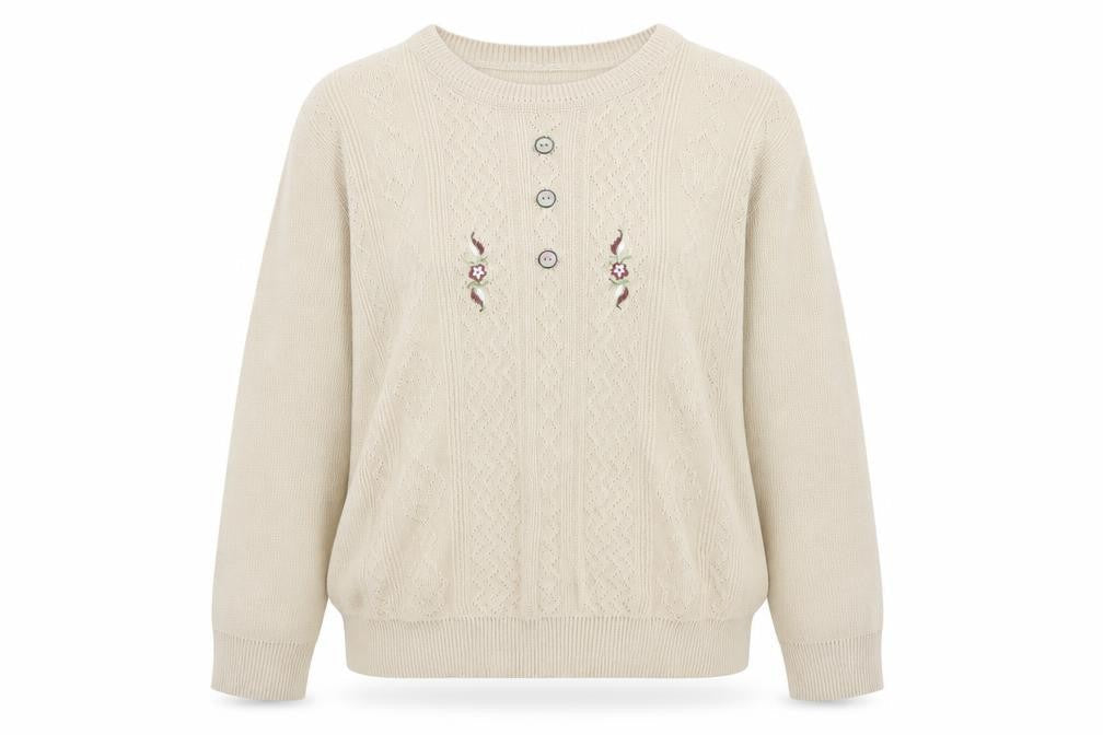 Anne Smith Womens Beige Round Neck Acrylic Pullover Jumper Size L