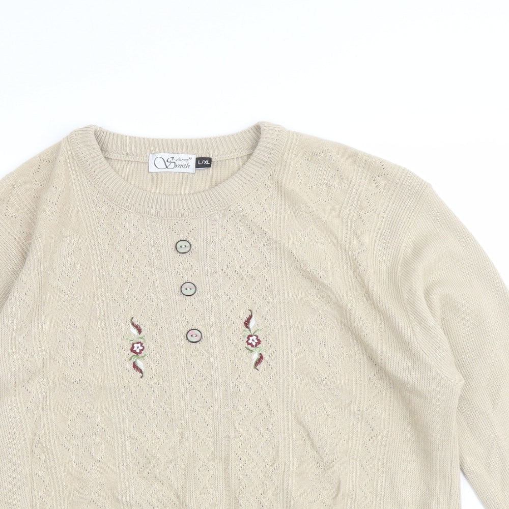 Anne Smith Womens Beige Round Neck Acrylic Pullover Jumper Size L