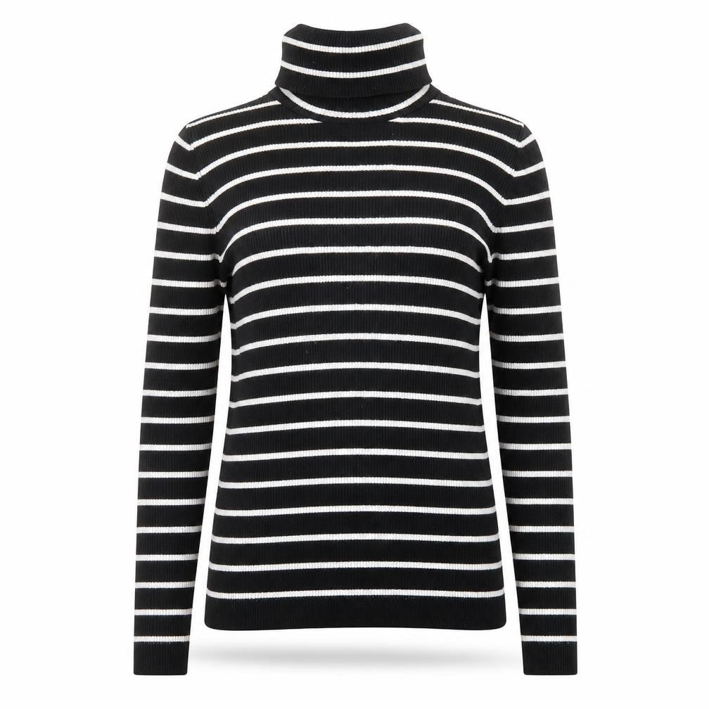 Oasis Womens Black Roll Neck Striped Viscose Pullover Jumper Size M