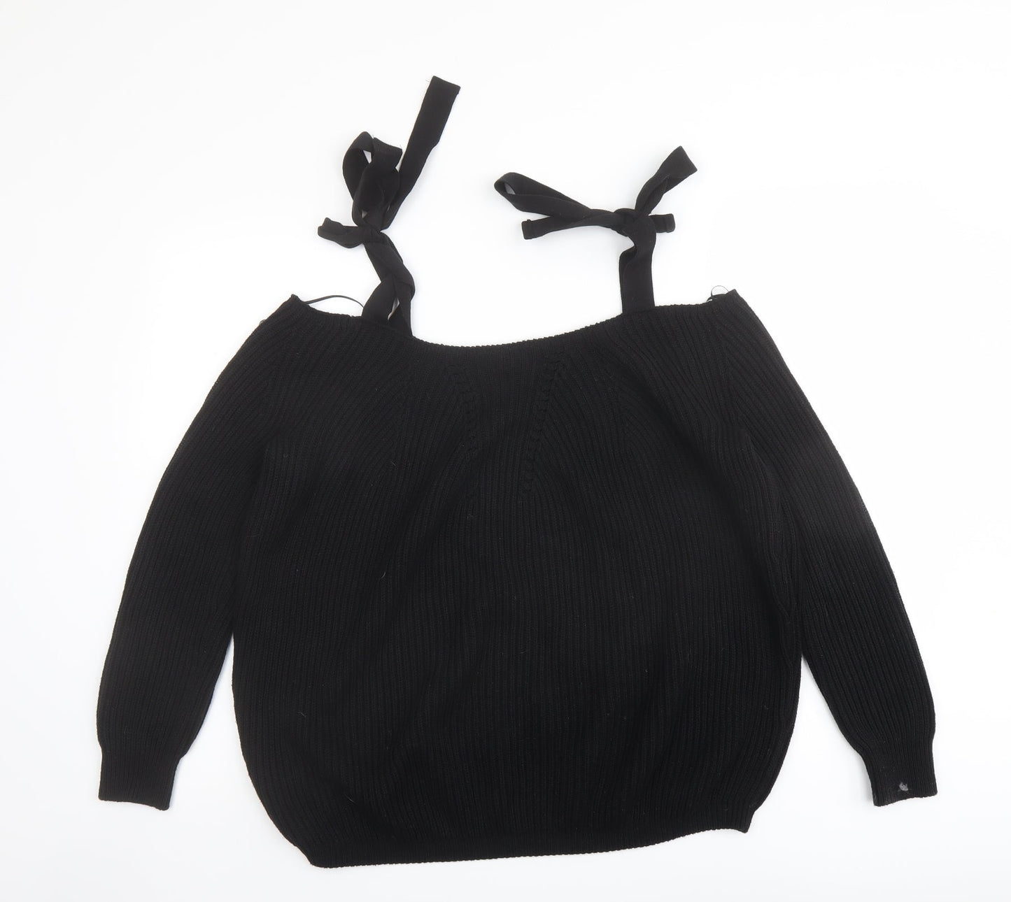 River Island Womens Black Boat Neck Cotton Pullover Jumper Size 6 - Cold shoulder