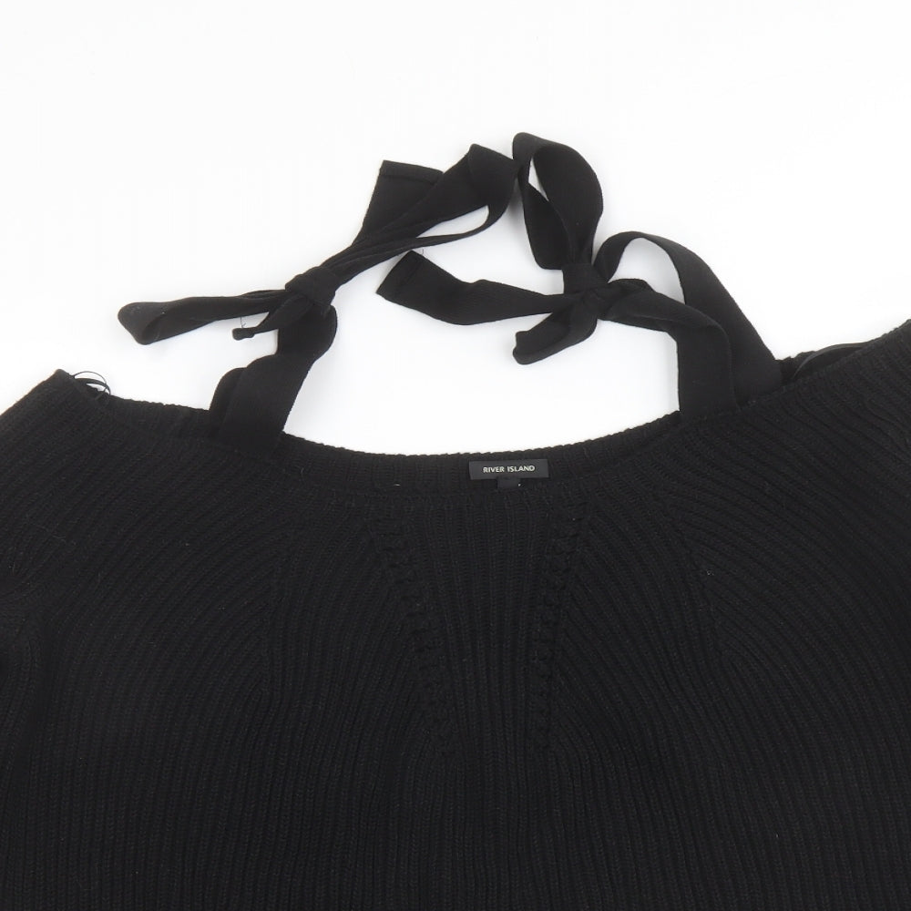 River Island Womens Black Boat Neck Cotton Pullover Jumper Size 6 - Cold shoulder