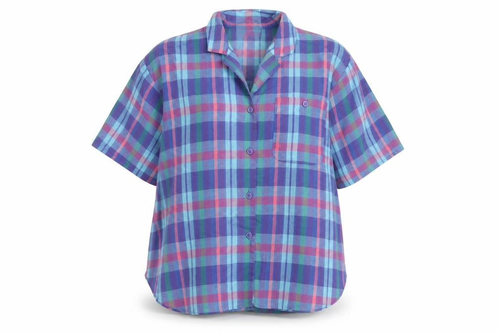 BHS Womens Multicoloured Plaid Polyester Basic Button-Up Size 14 Collared