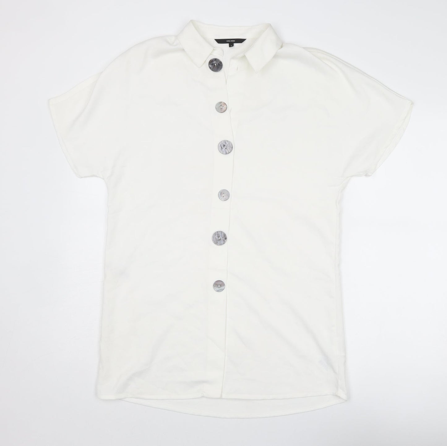 VERO MODA Womens White Polyester Shirt Dress Size M Collared Button