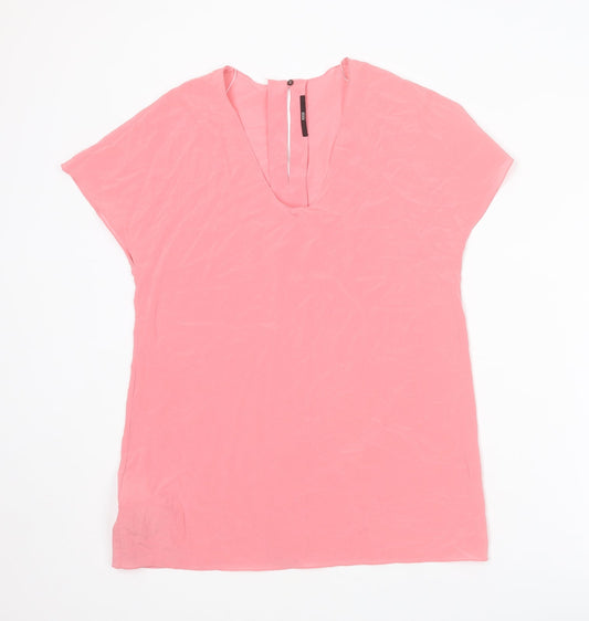 Boss Womens Pink Silk Basic Blouse Size 6 Scoop Neck
