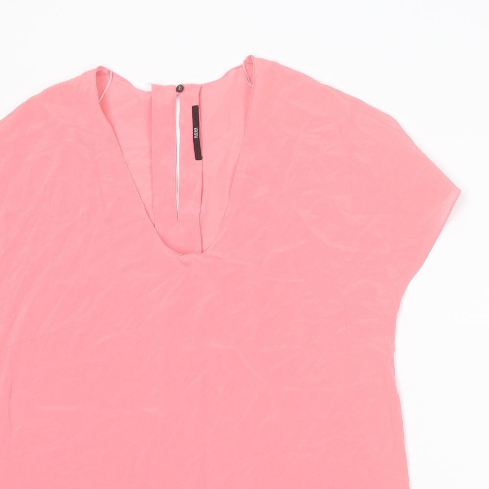 Boss Womens Pink Silk Basic Blouse Size 6 Scoop Neck