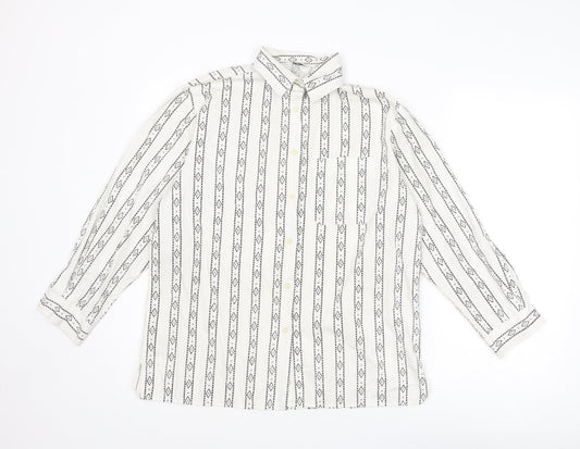 St Michael Womens White Geometric Cotton Basic Button-Up Size 8 Collared