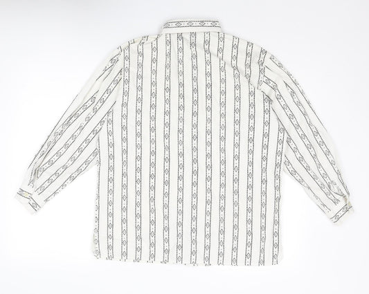 St Michael Womens White Geometric Cotton Basic Button-Up Size 8 Collared