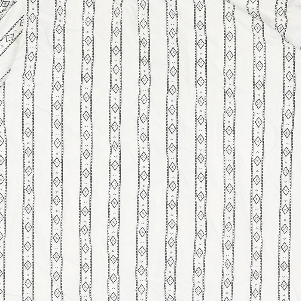 St Michael Womens White Geometric Cotton Basic Button-Up Size 8 Collared
