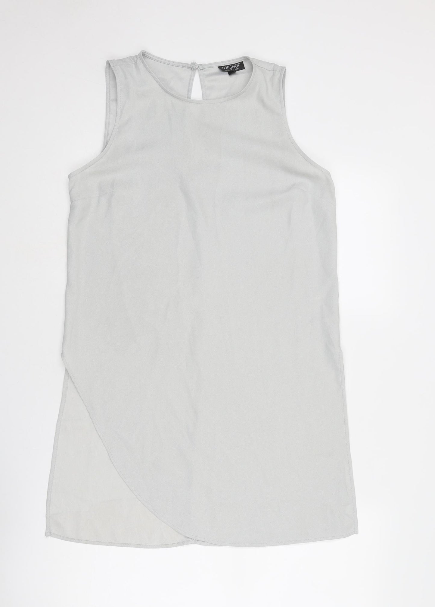 Topshop Womens Grey Polyester Basic Tank Size 10 Round Neck - Asymmetric Hem