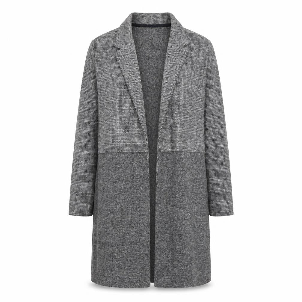 Front view of Miss Selfridge women’s grey plaid overcoat coat, size UK 10