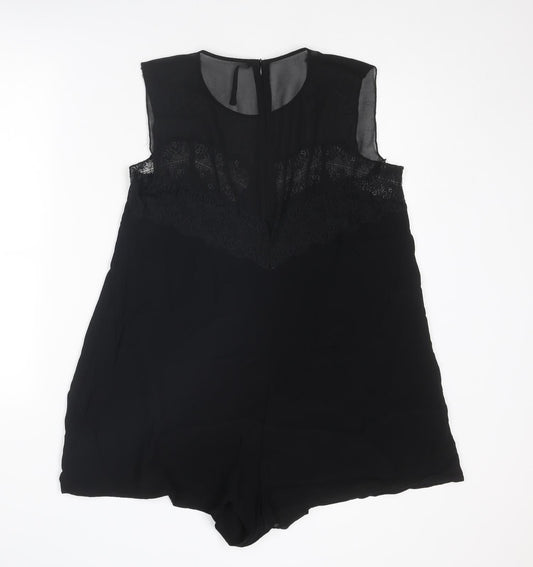 Zara Womens Black Polyester Playsuit One-Piece Size L L3 in Zip