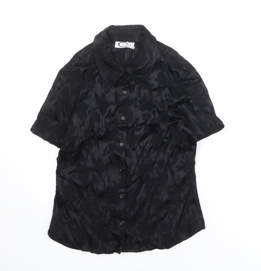LEO Womens Black Viscose Basic Button-Up Size 10 Collared