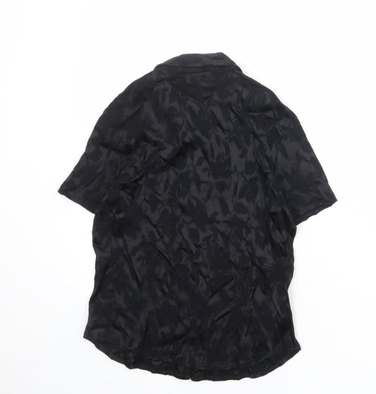 LEO Womens Black Viscose Basic Button-Up Size 10 Collared