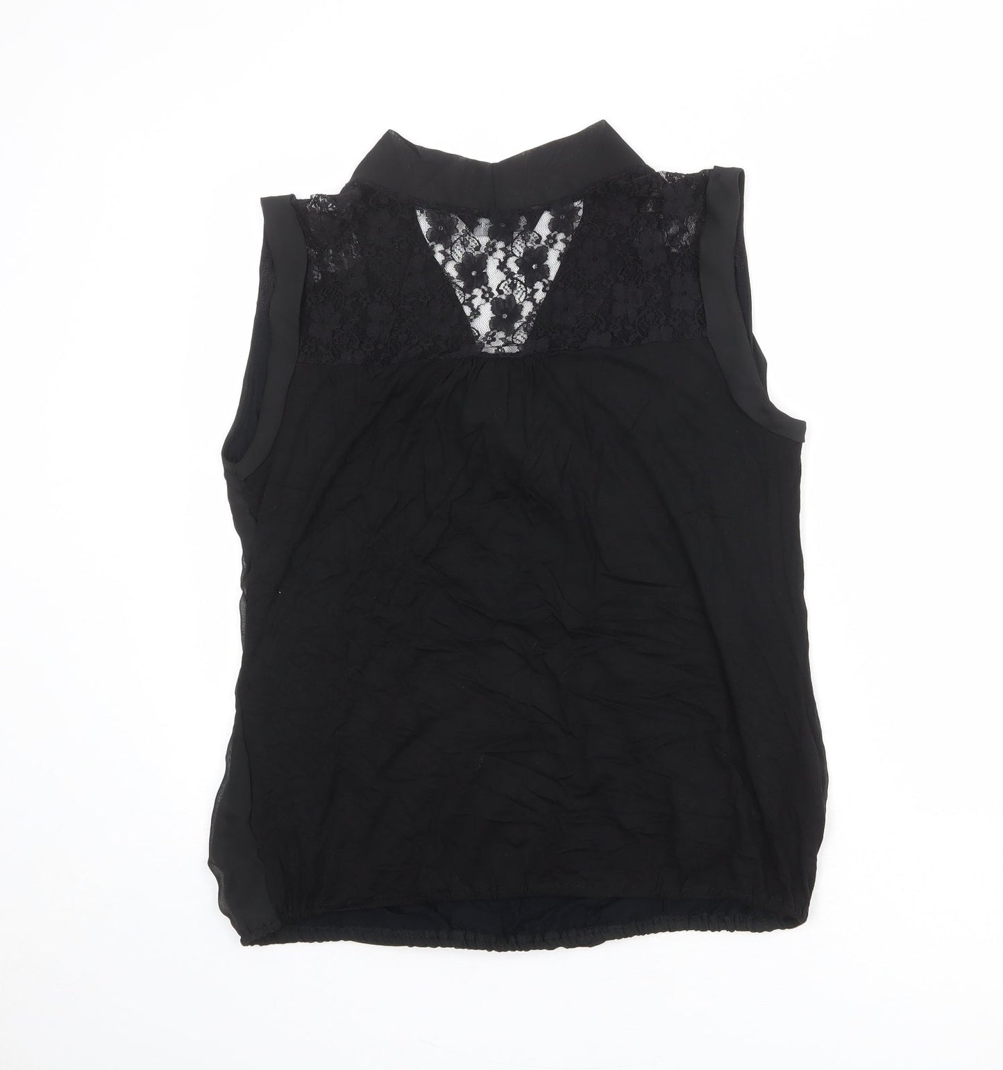 Dorothy Perkins Womens Black Polyester Basic Tank Size 14 V-Neck - Lace Details