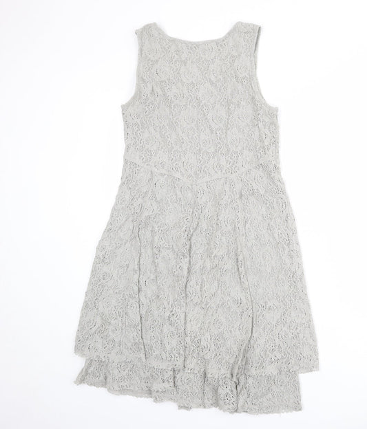 Simclan Womens Grey Geometric Polyester Trapeze & Swing Size 8 Scoop Neck Zip