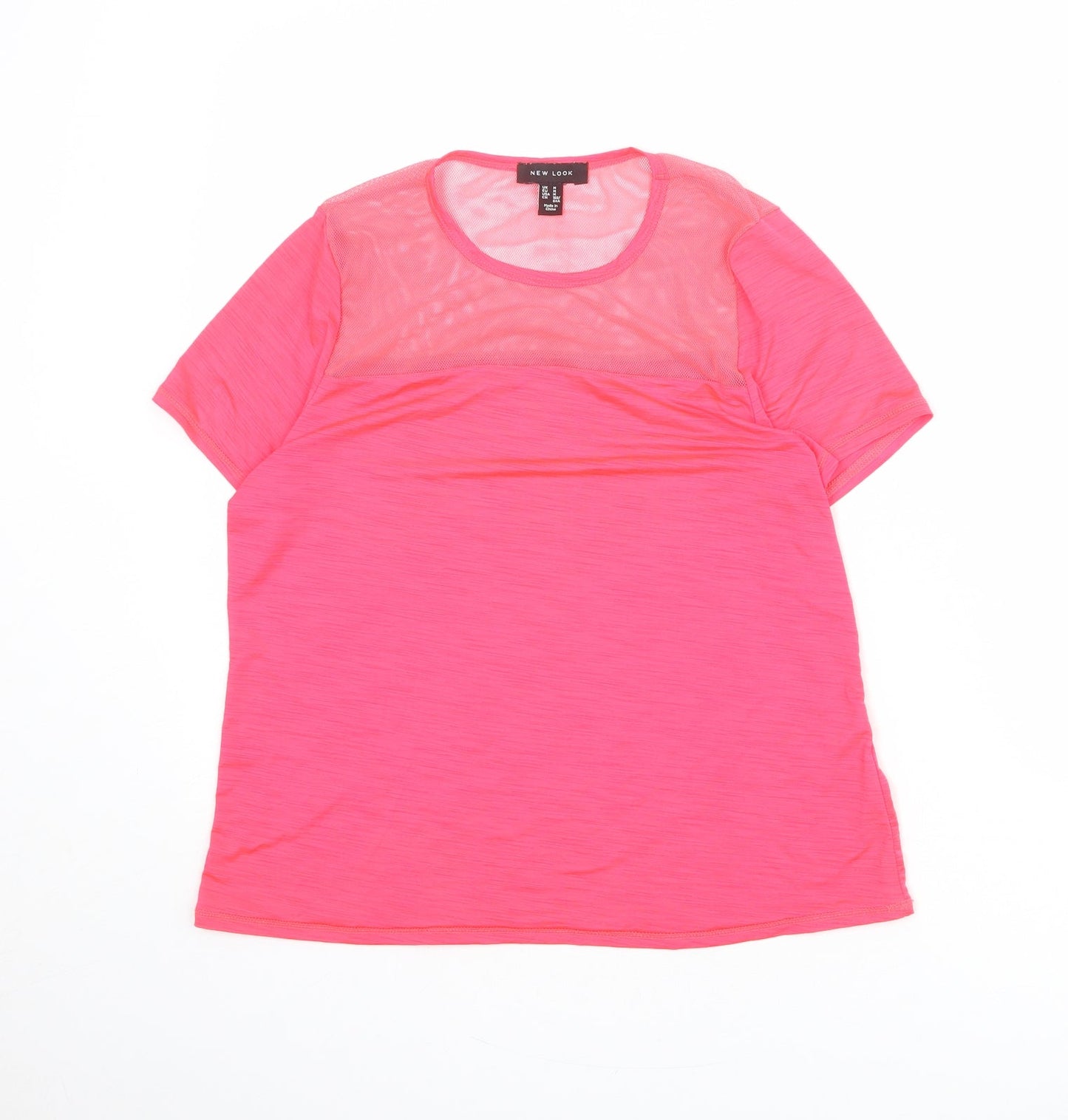 NEXT Womens Pink Polyester Basic T-Shirt Size 14 Round Neck - Mesh Neckline