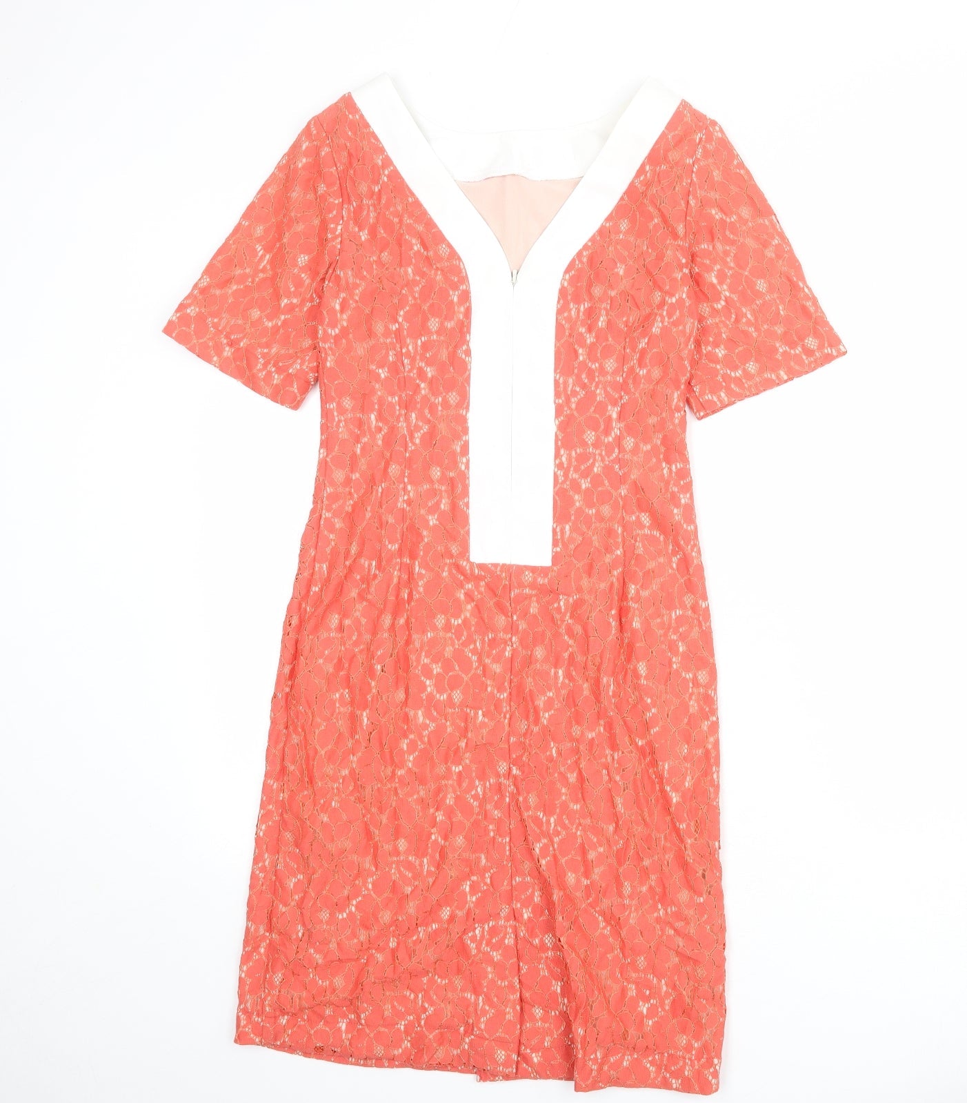 Guray Womens Pink Polyester Shift Size 8 Boat Neck Zip