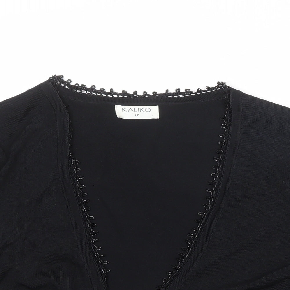 Kaliko Womens Black V-Neck Viscose Wrap Jumper Size 12