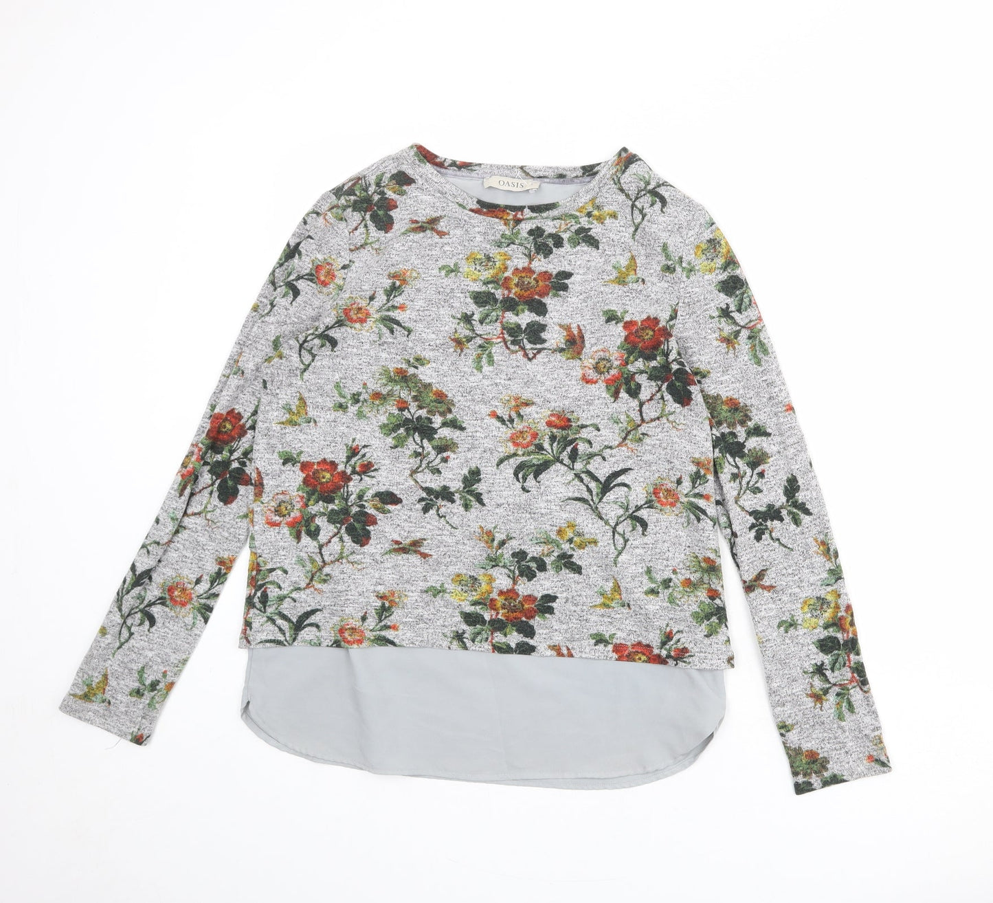 Oasis Womens Grey Round Neck Floral Viscose Pullover Jumper Size S