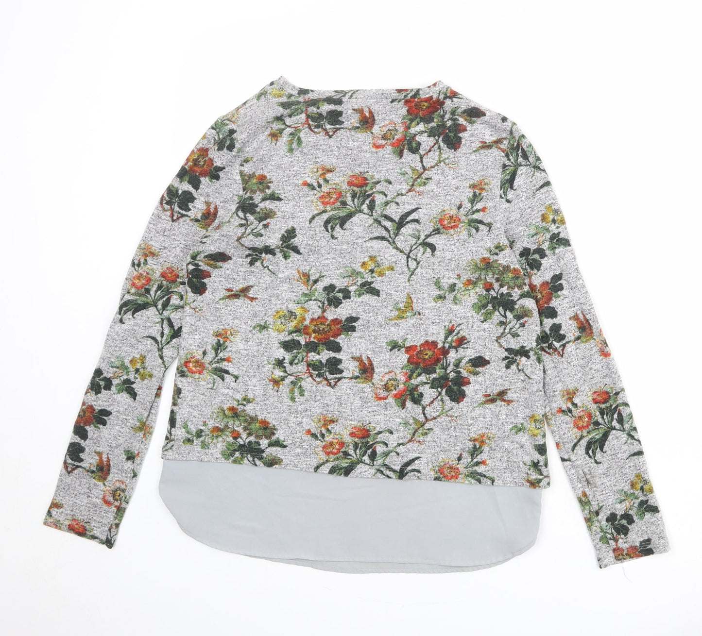 Oasis Womens Grey Round Neck Floral Viscose Pullover Jumper Size S
