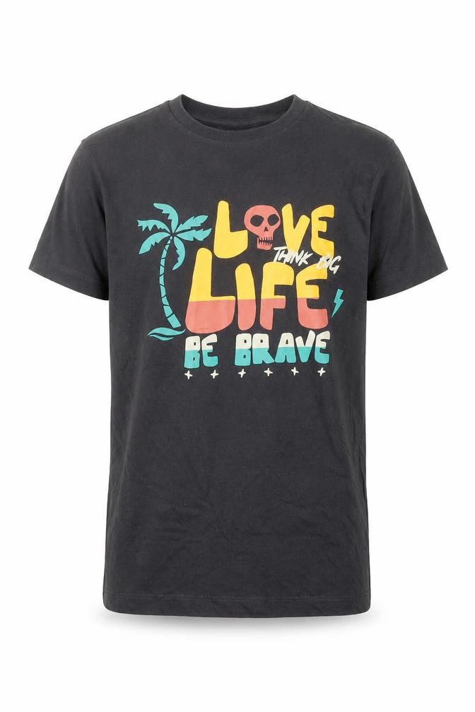 Marks & Spencer Boys Grey 100% Cotton Basic T-Shirt Size 9-10 Years Round Neck Pullover - Love Life Be Brave