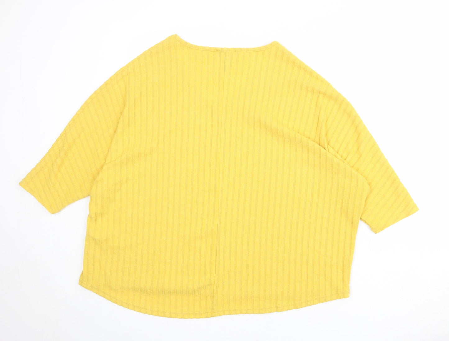 New Look Womens Yellow V-Neck Polyester Pullover Jumper Size L