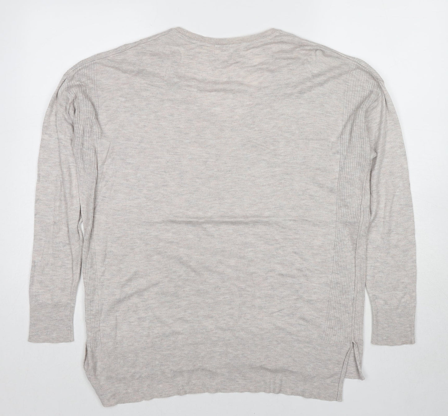 Marks and Spencer Womens Beige V-Neck Viscose Pullover Jumper Size 14