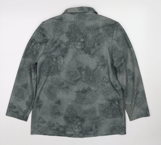 Finn Karelia Womens Green Geometric Jacket Size 12 Button