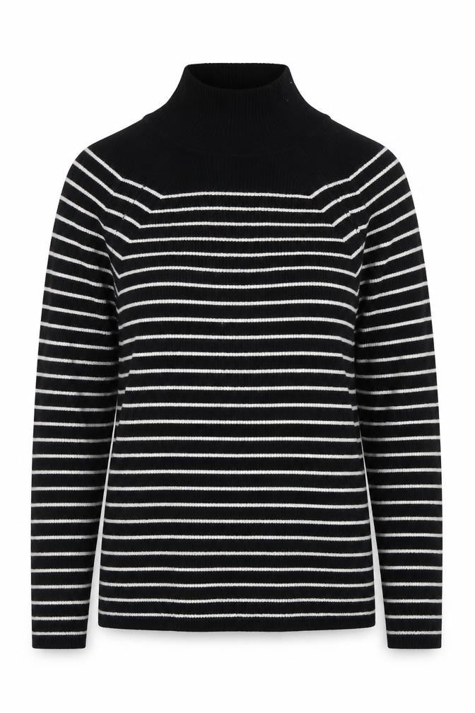 Marks and Spencer Womens Black Roll Neck Striped Viscose Pullover Jumper Size 8