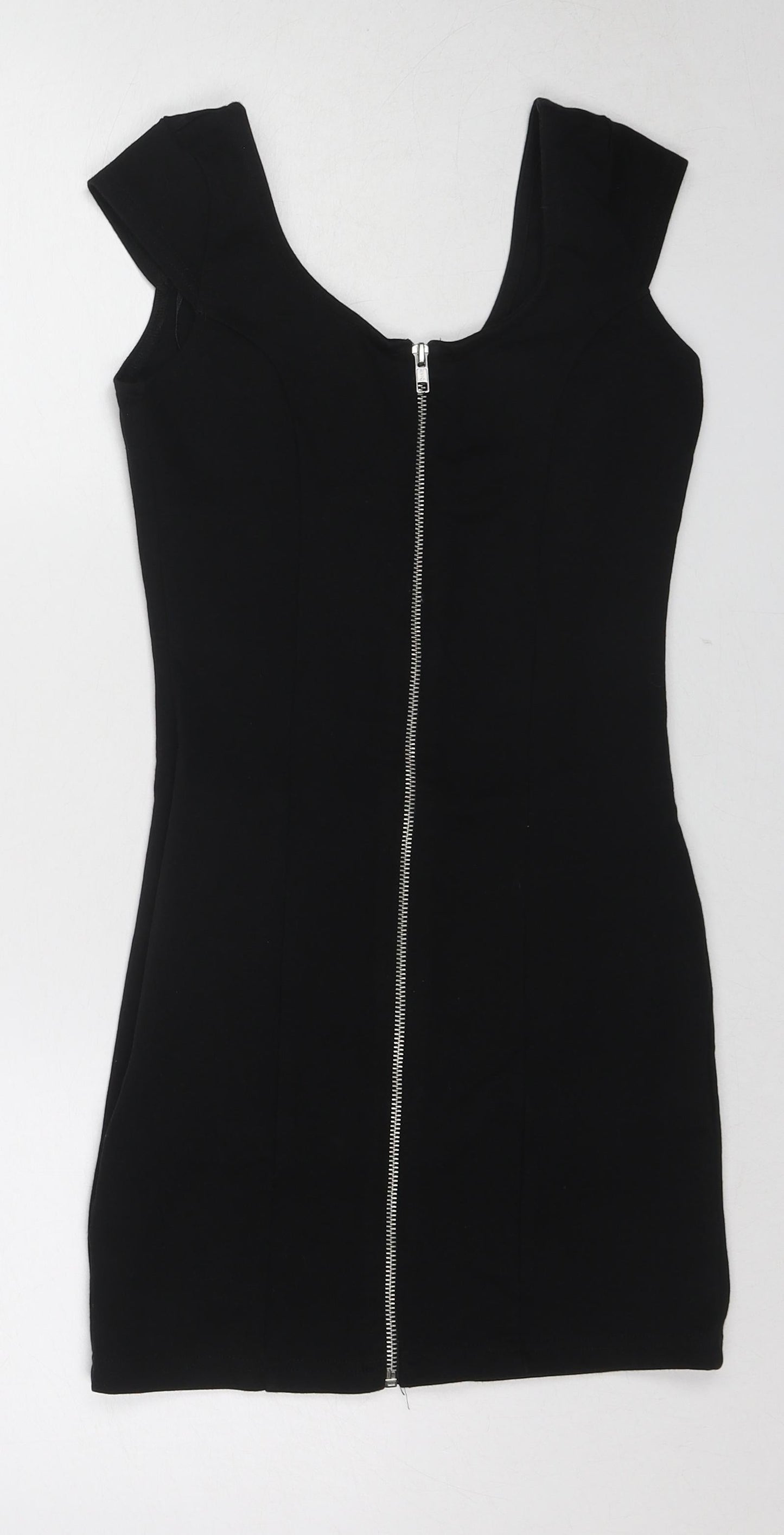 H&M Womens Black Cotton Mini Size 8 Scoop Neck Zip