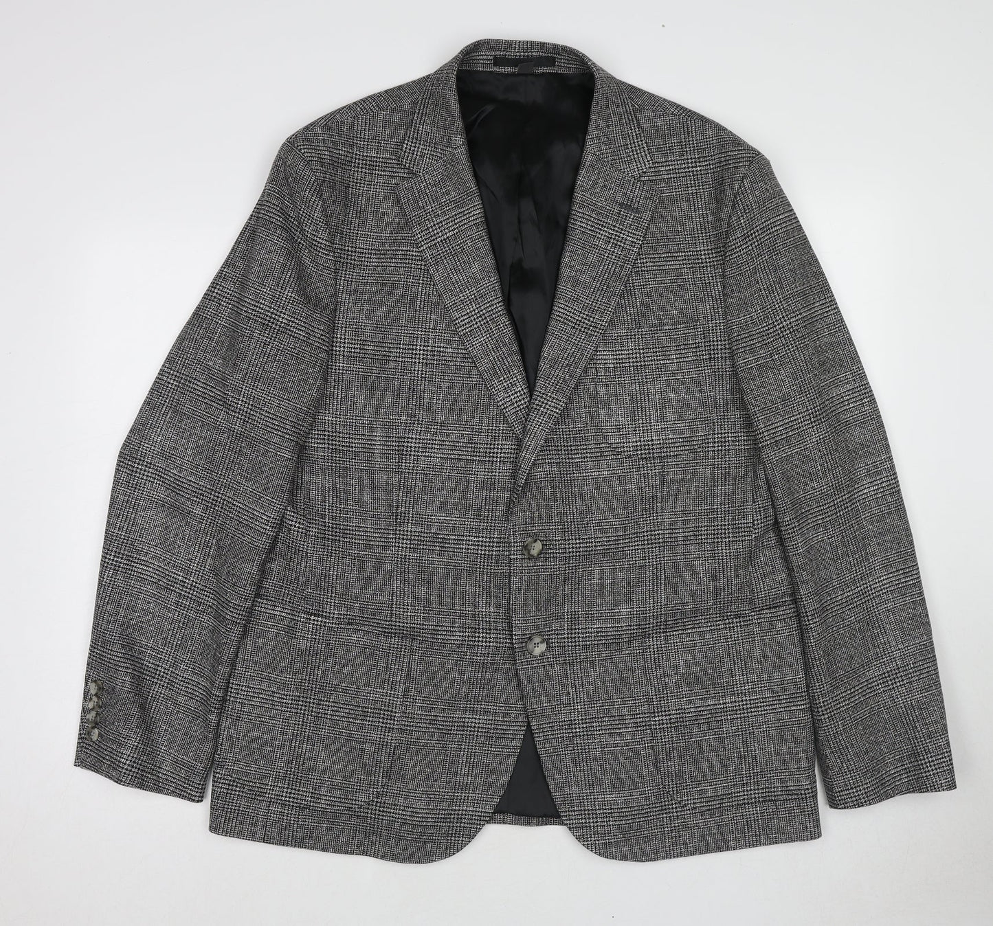 Marks and Spencer Mens Grey Plaid Polyacrylate Fibre Jacket Blazer Size 44 Regular