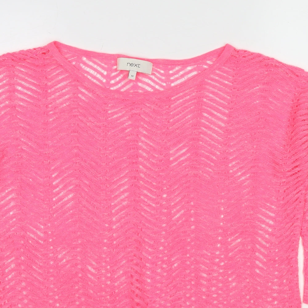 NEXT Womens Pink Round Neck Geometric Cotton Pullover Jumper Size 12